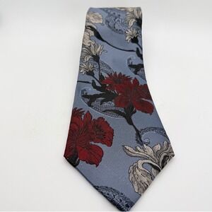 Windridge Mervyns Necktie Blue Red Floral Paisley Woven Mens Silk Blend Tie 4"